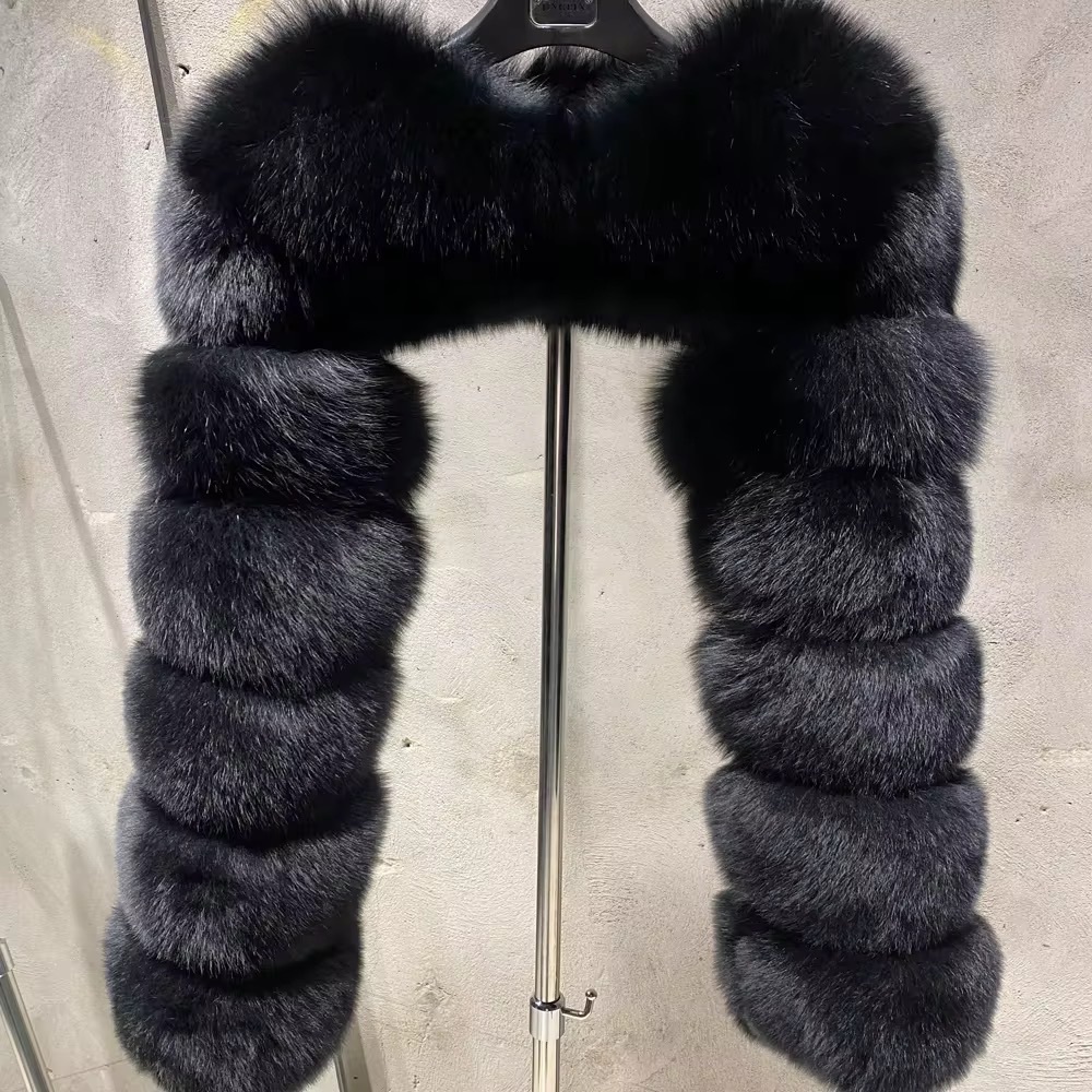 Luxurious Black Genuine Fox Fur Cape